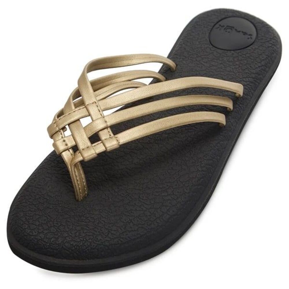 Sanuk Rose Gold Strappy Thong Sandal with Black Footbed